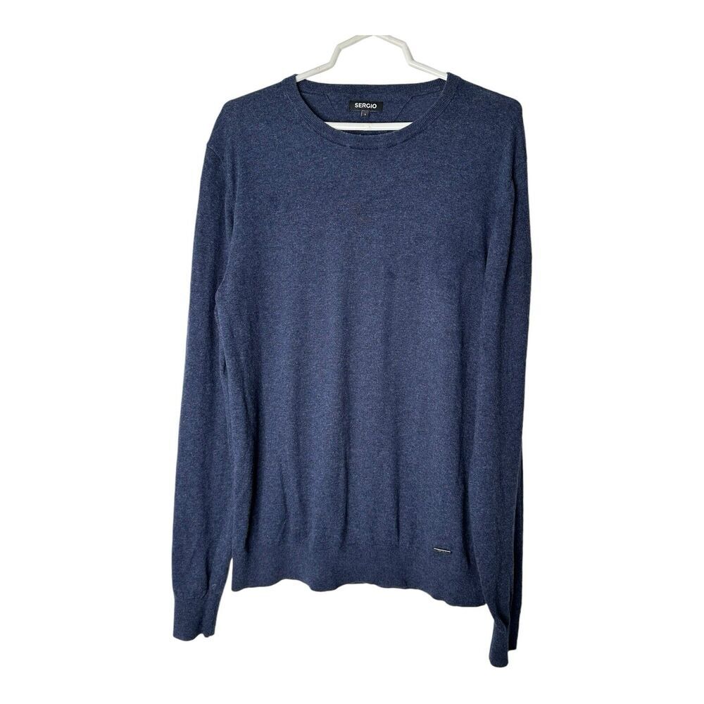 Sergio Sweater Mens Large Blue Cotton Cashmere Blend Scoop Neck Pullover